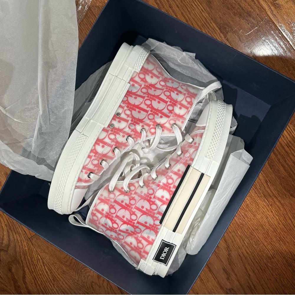 Dior B23 High-Top Sneaker in Red Oblique Transparent Fabric